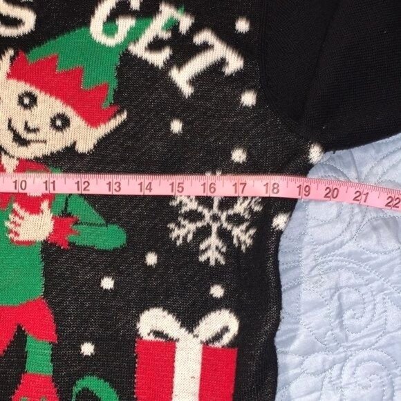 Lets Get Elfed Up Holiday Sweater S Hybrid Cotton/Polyester Black - Picture 4 of 5